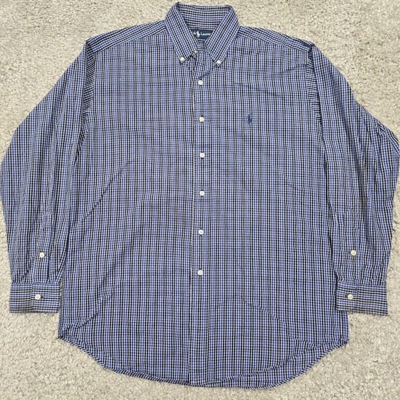 Ralph Lauren Shirt Mens Medium Blue Plaid Button Up Long Sleeve Pony Preppy READ - Picture 2 of 11